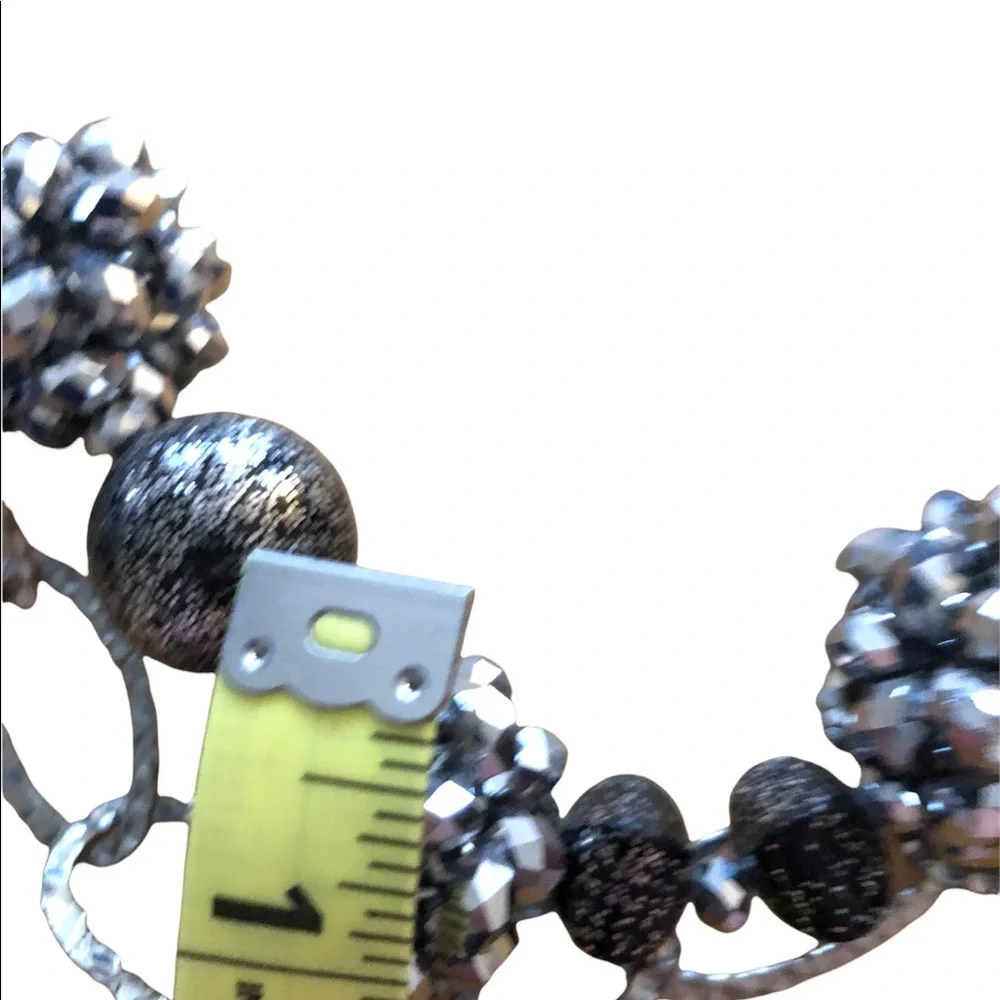 Glam Goth Disco Silver Black Chunky‎ Glitter Beaded Double Chain Necklace